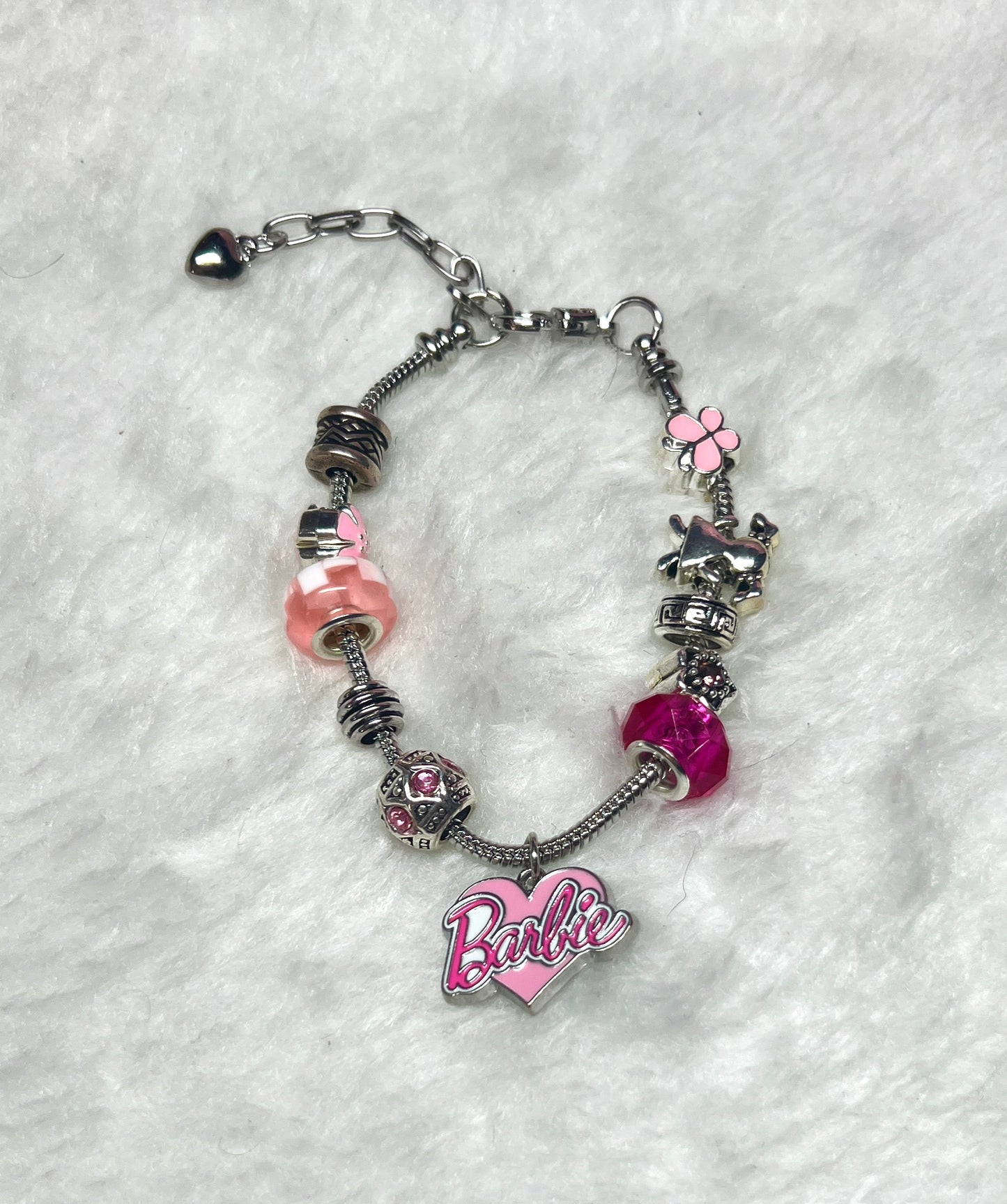 Silver Heart Shaped Barbie Charm Bracelet