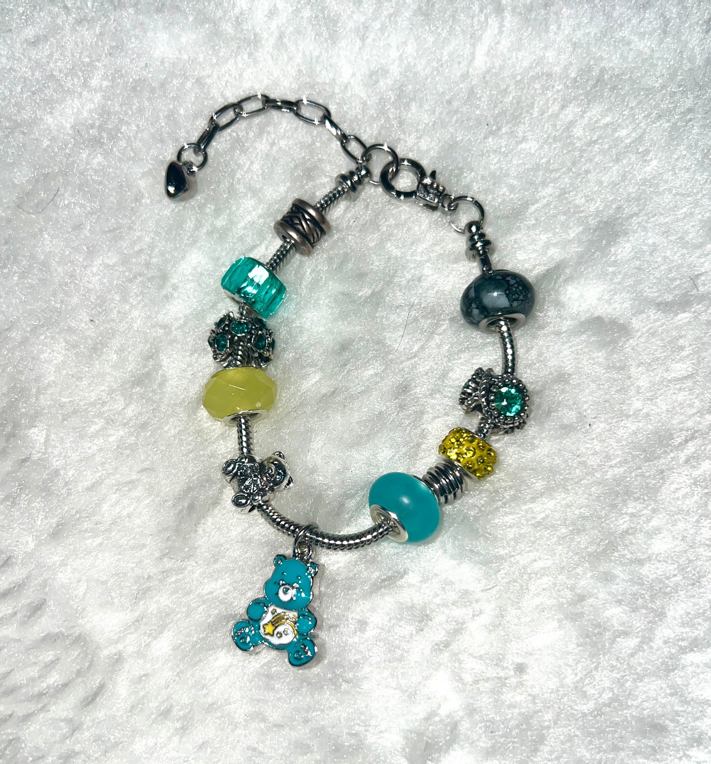 Silver Torquoise Care Bear Charm Bracelet